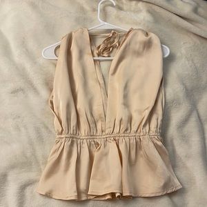 Champagne Satin Plunge Sleeveless Blouse